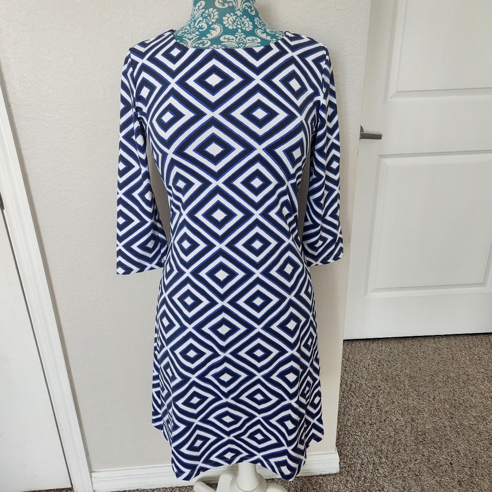 Geometric Blue and White Dress